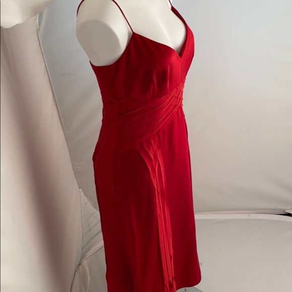 Nicole Miller red silk spaghetti strap v-neck cocktail dress - Picture 2 of 11